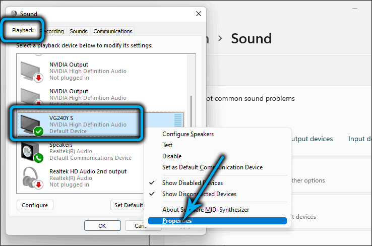 Переход в свойства аудиоустройства в Windows 11