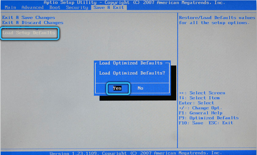 BIOS Load Setup Defaults