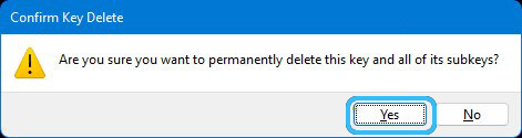 Подтверждение удаления службы через реестр в Windows 11