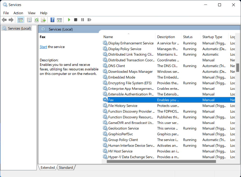 Список служб в Windows 11