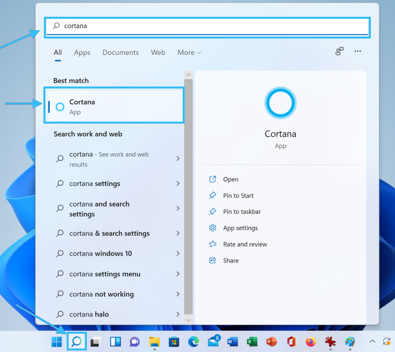 Приложение Cortana в Windows 11