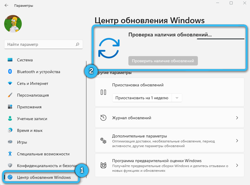 Раздел «Центр обновления Windows» в Windows 11