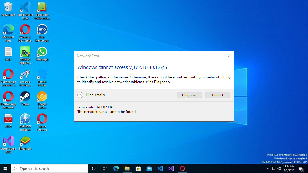 Ошибка 0x80070043 в Windows
