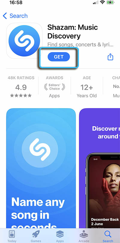 Скачивание приложения Shazam для iPhone