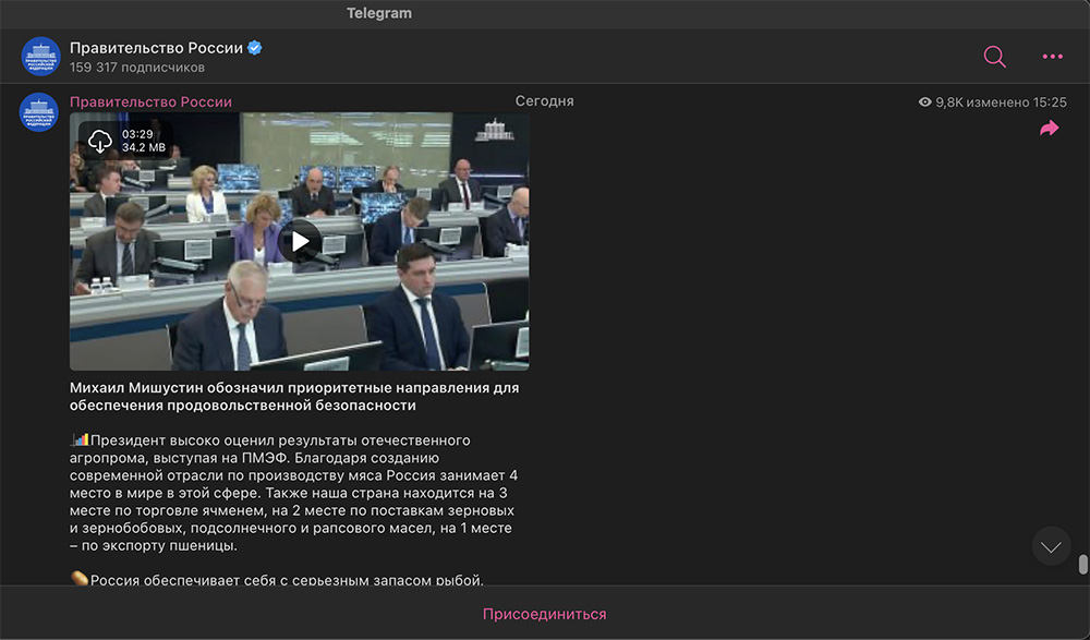 Правительство России в Telegram
